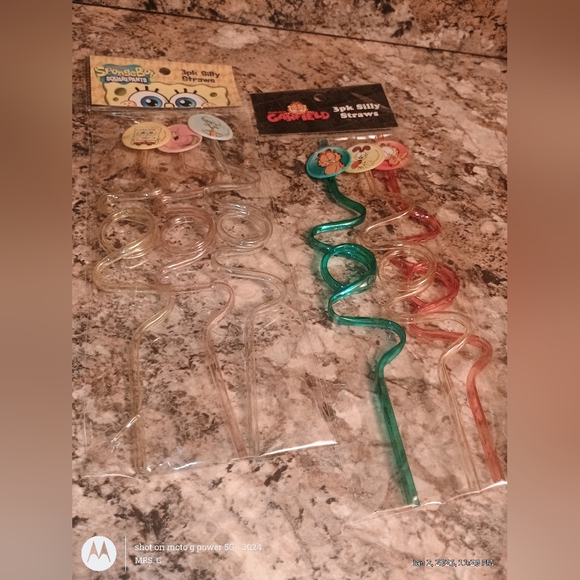 Garfield And SpongeBob Silly Straws Set Kids Dining Fun - Picture 4 of 6